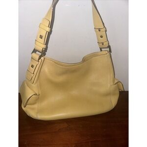 Ellen Tracy Yellow Soft Leather Shoulder Bag Handbag Purse Magnetic Close